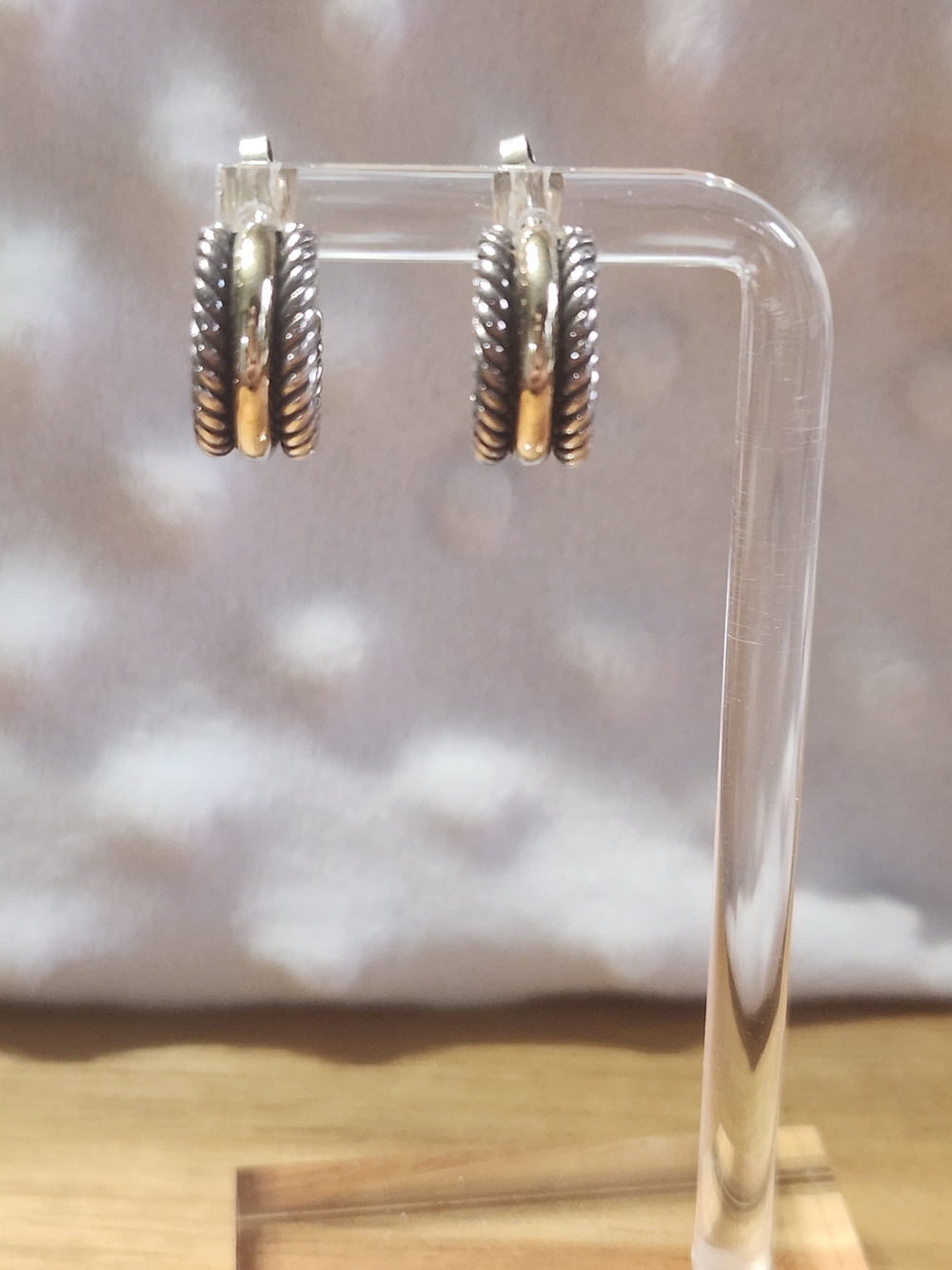 Two-Tone Rope Hoop Earrings - Silver and Gold